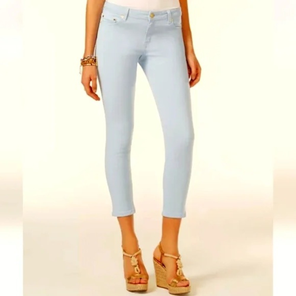 EUC Michael Kors Izzy Women's Size 12 Light Wash Blue Cropped Skinny Jeans Denim